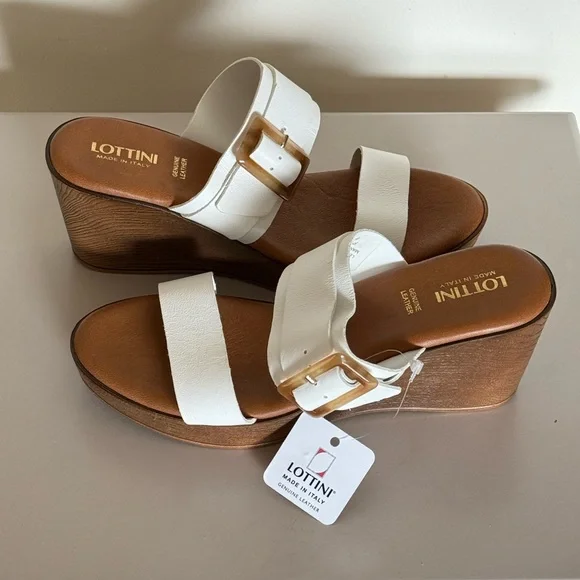 White Leather Wedge Sandals - Picture 2 of 4